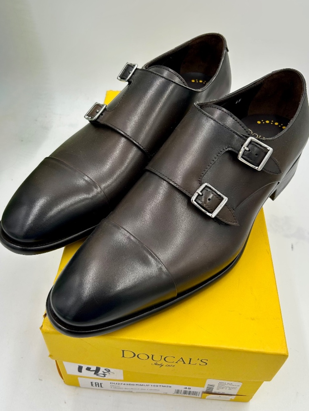 Men’s Doucal’s Black Leather Monk Strap Dress Shoes. Size 45/12. Made in Italy.